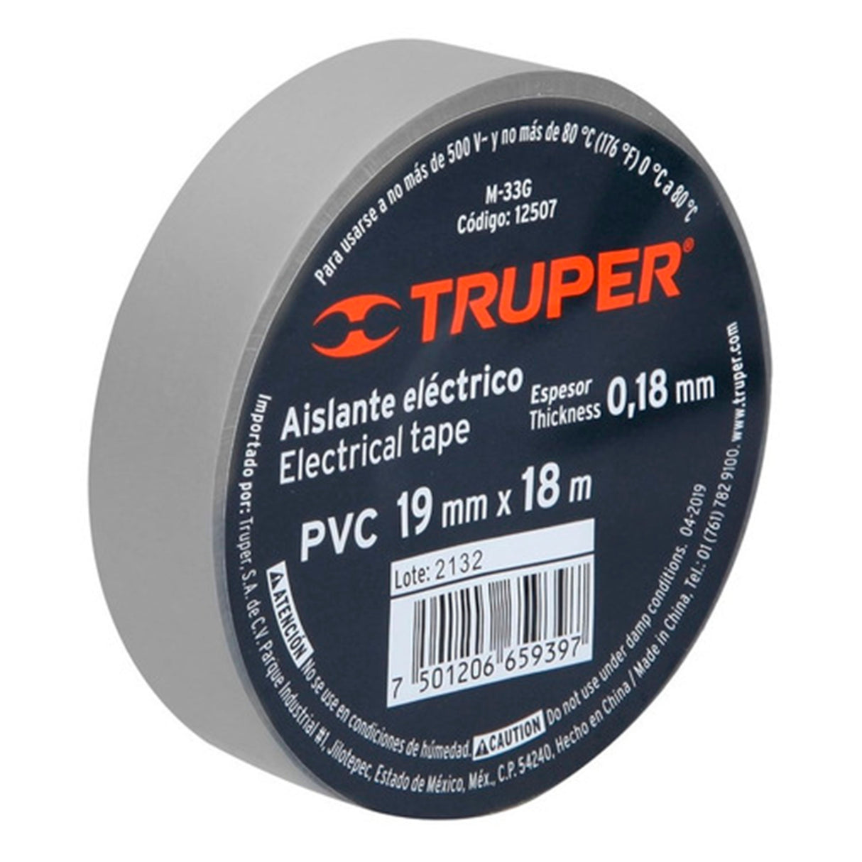 CINTA DE AISLAR GRIS 18MX19MM. M-33G 12507 TRUPER *** OFRECER ST17-075-66GY ***