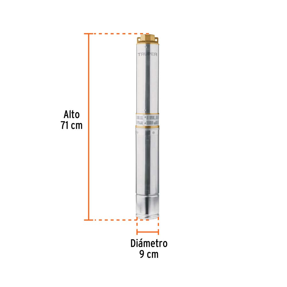 BOMBA SUMERGIBLE PARA POZO PROFUNDO 1HP AGUA LIMPIA 110V/60HZ 12A MCA TRUPER