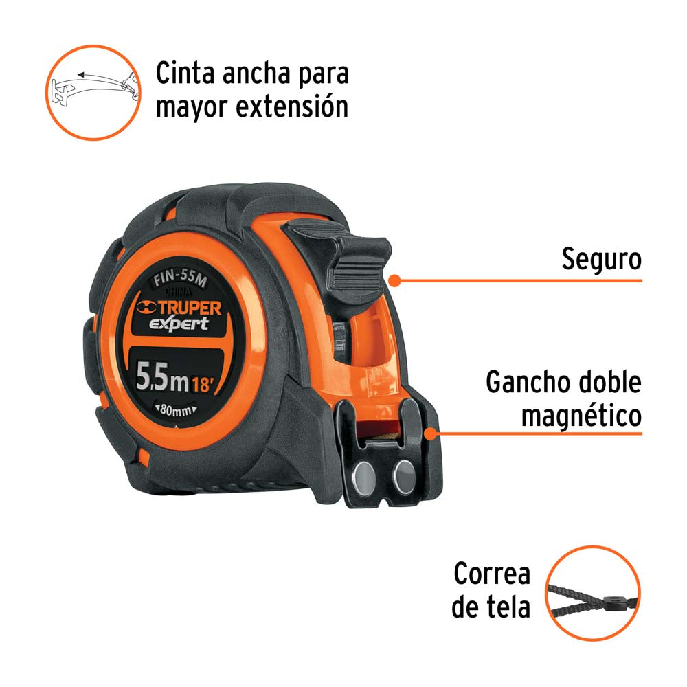 FLEXOMETRO INDUSTRIAL CONTRA IMPACTOS 5.5M CINTA 25MM FIN-55M MARCA TRUPER