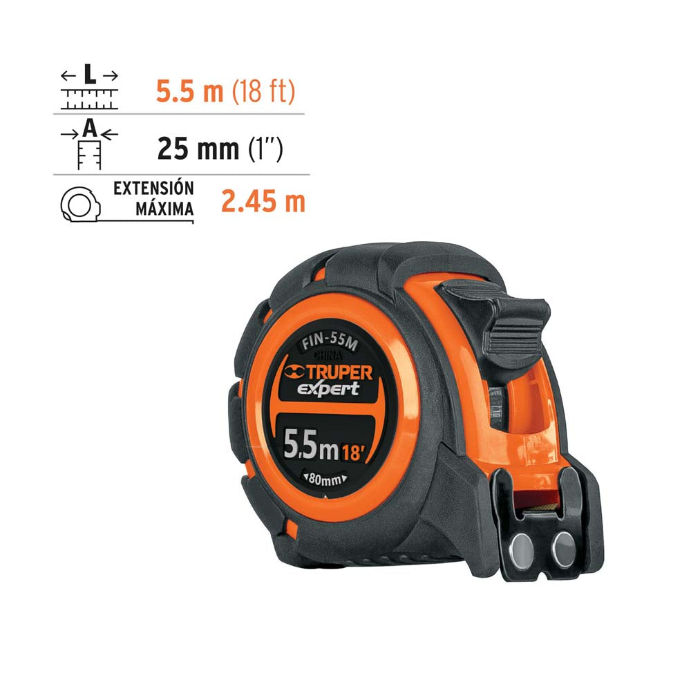 FLEXOMETRO INDUSTRIAL CONTRA IMPACTOS 5.5M CINTA 25MM FIN-55M MARCA TRUPER