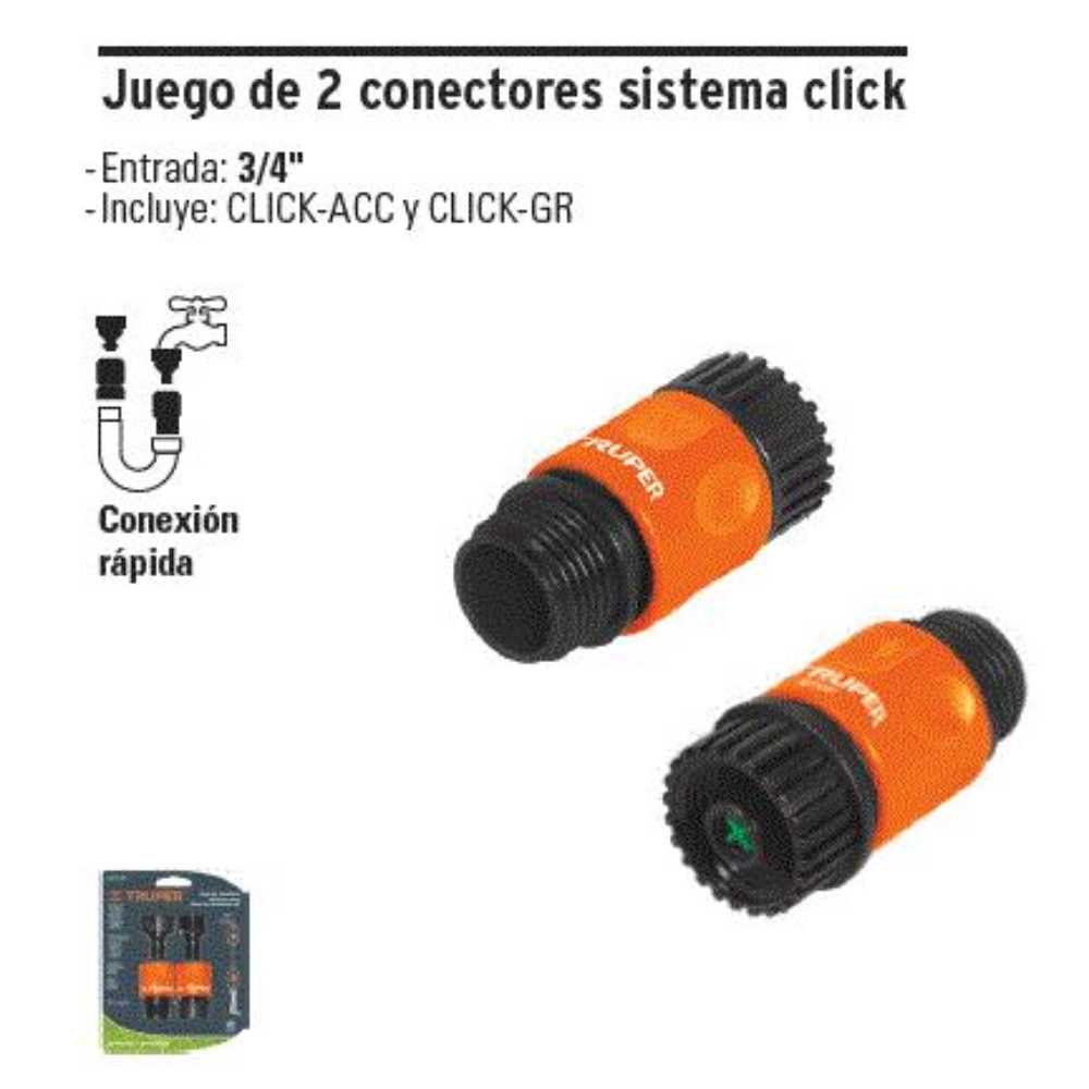 JUEGO DE 2 CONECTORES RAPIDOS ENTRADA 3/4" MCA TRUPER