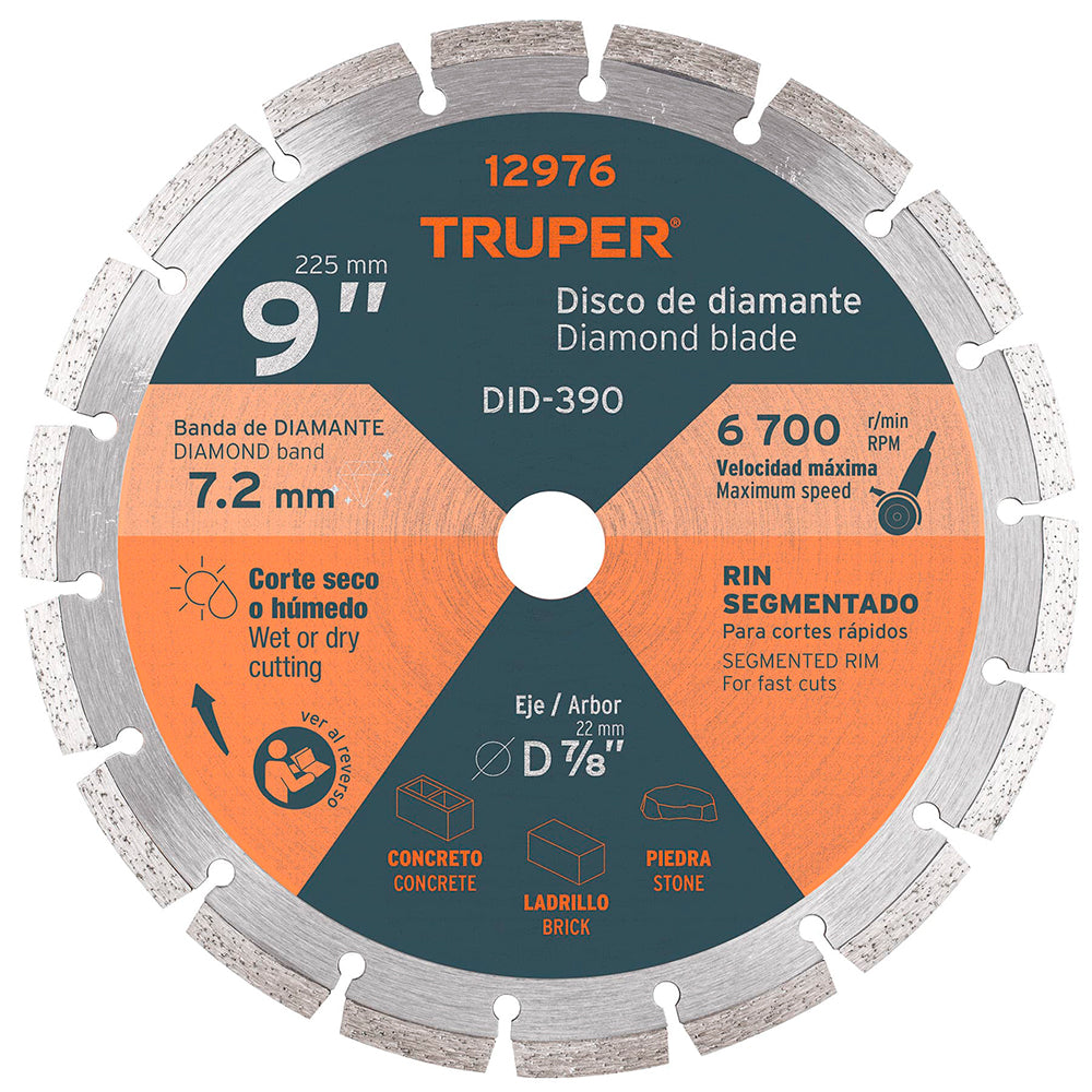 DISCO DE DIAMANTE RIN SEGMENTADO 9"DID-390 TRUPER