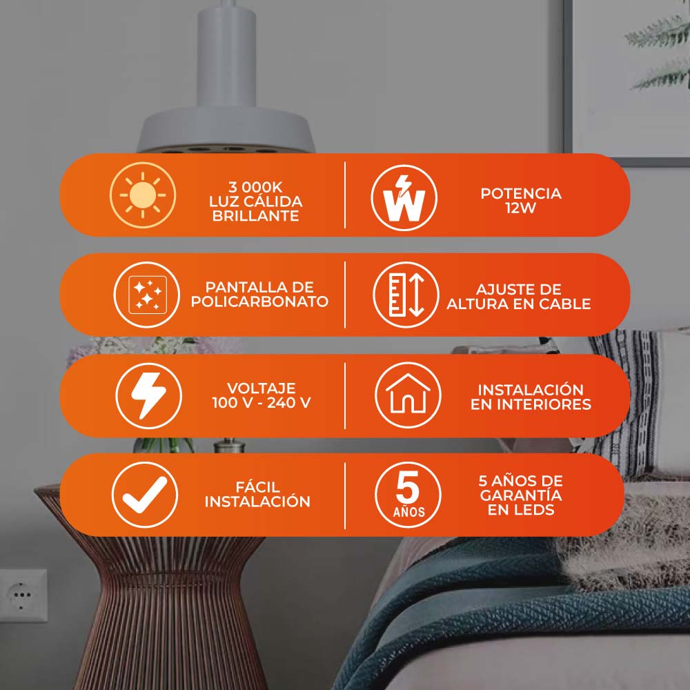 LUMINARIO INT LED 12W 100-240V 406LM 30K BCO