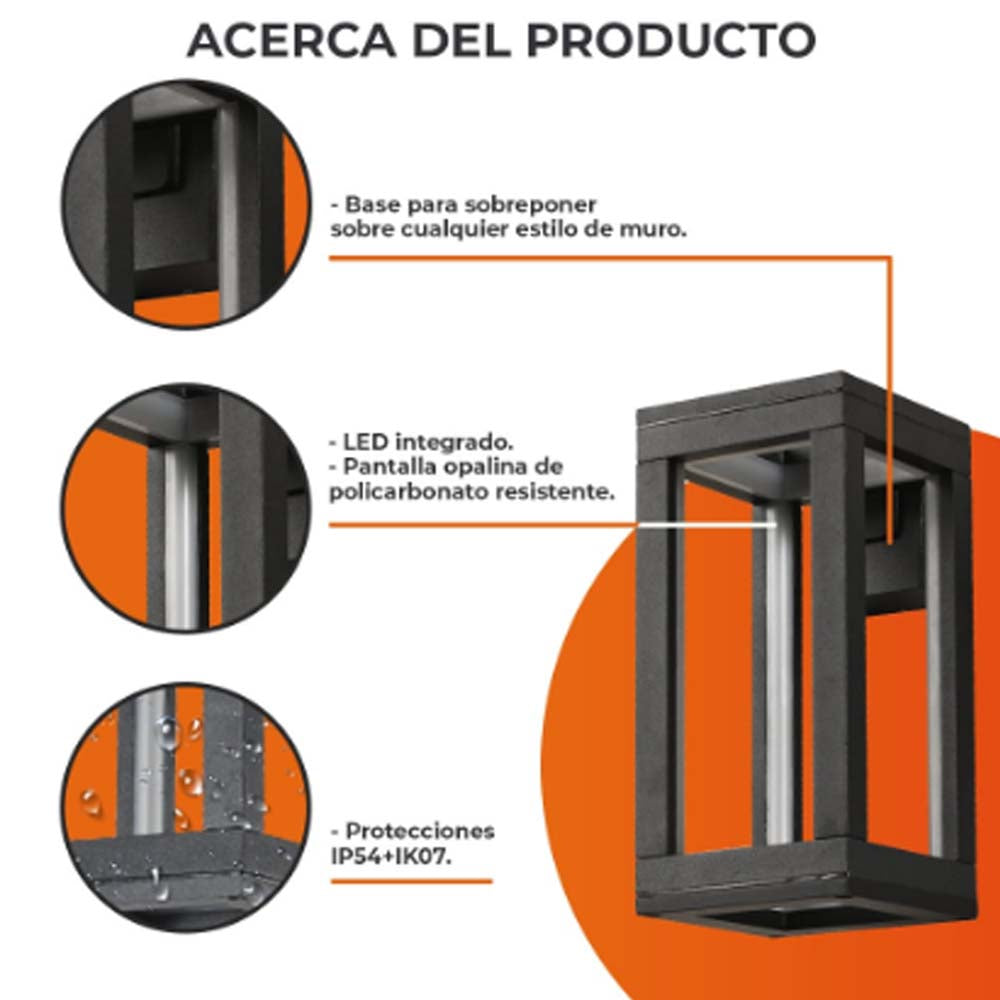 LUMINARIO LED ARBOTANTE EXTERIOR 12W NEGRO