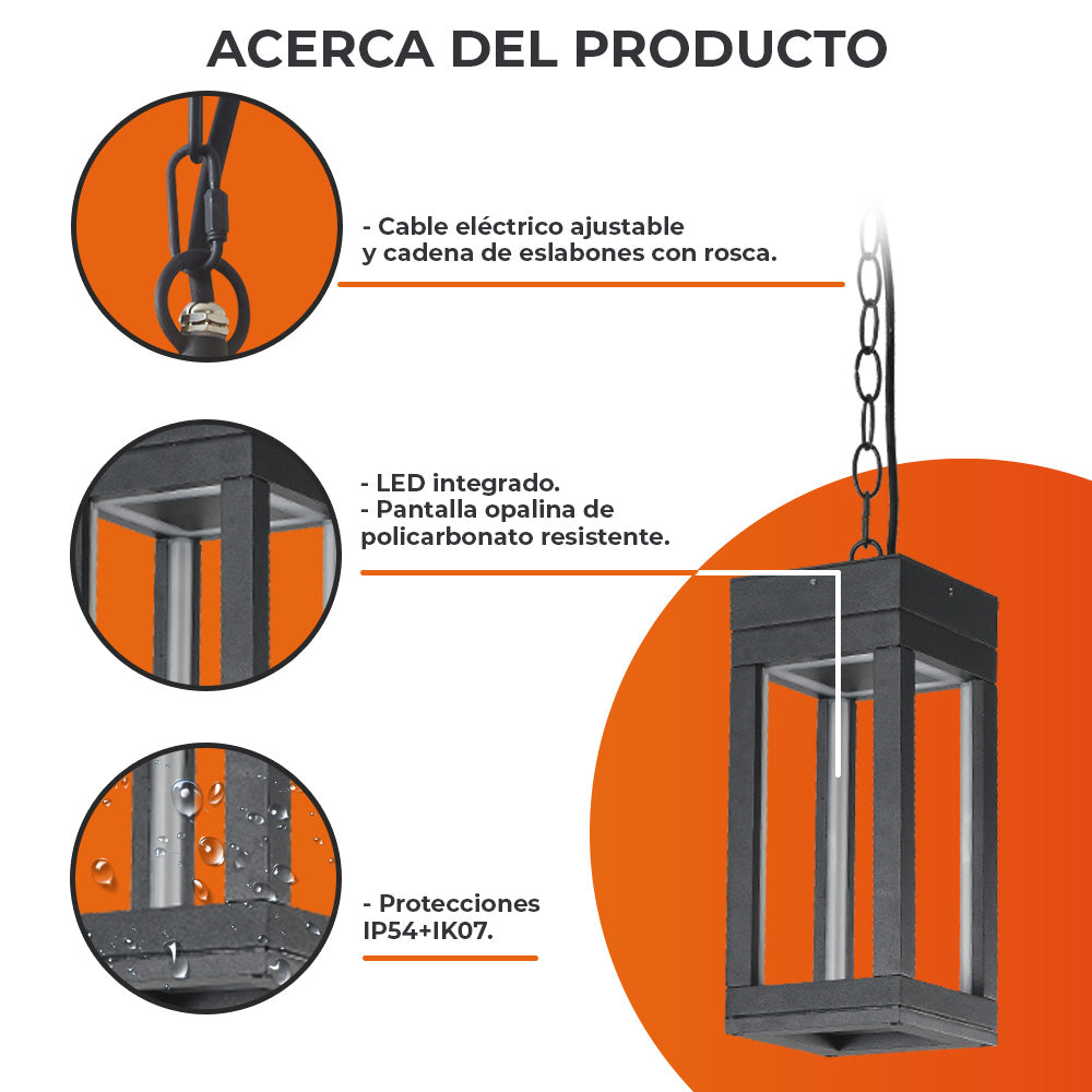 LUMINARIO LED COLGANTE EXTERIOR DE 12W NEGRO