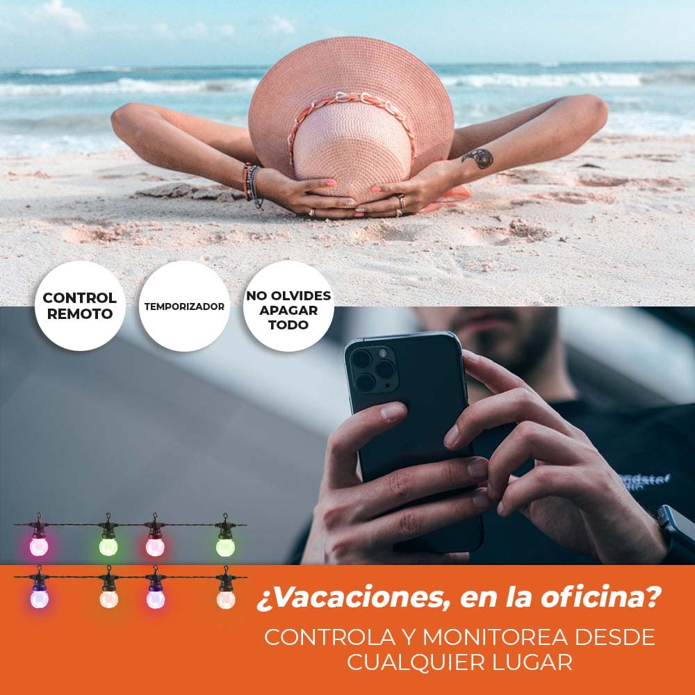 GUIRNALDA SERIE 10 LUCES LED SMART WIFI 7MTS. RGB + BLANCO COMPATIBLE APPMOVIL Y ASISTENTE VOZ ***TECNOLITE HAE***