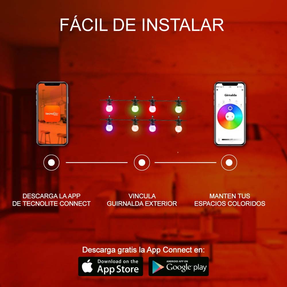 GUIRNALDA SERIE 10 LUCES LED SMART WIFI 7MTS. RGB + BLANCO COMPATIBLE APPMOVIL Y ASISTENTE VOZ ***TECNOLITE HAE***