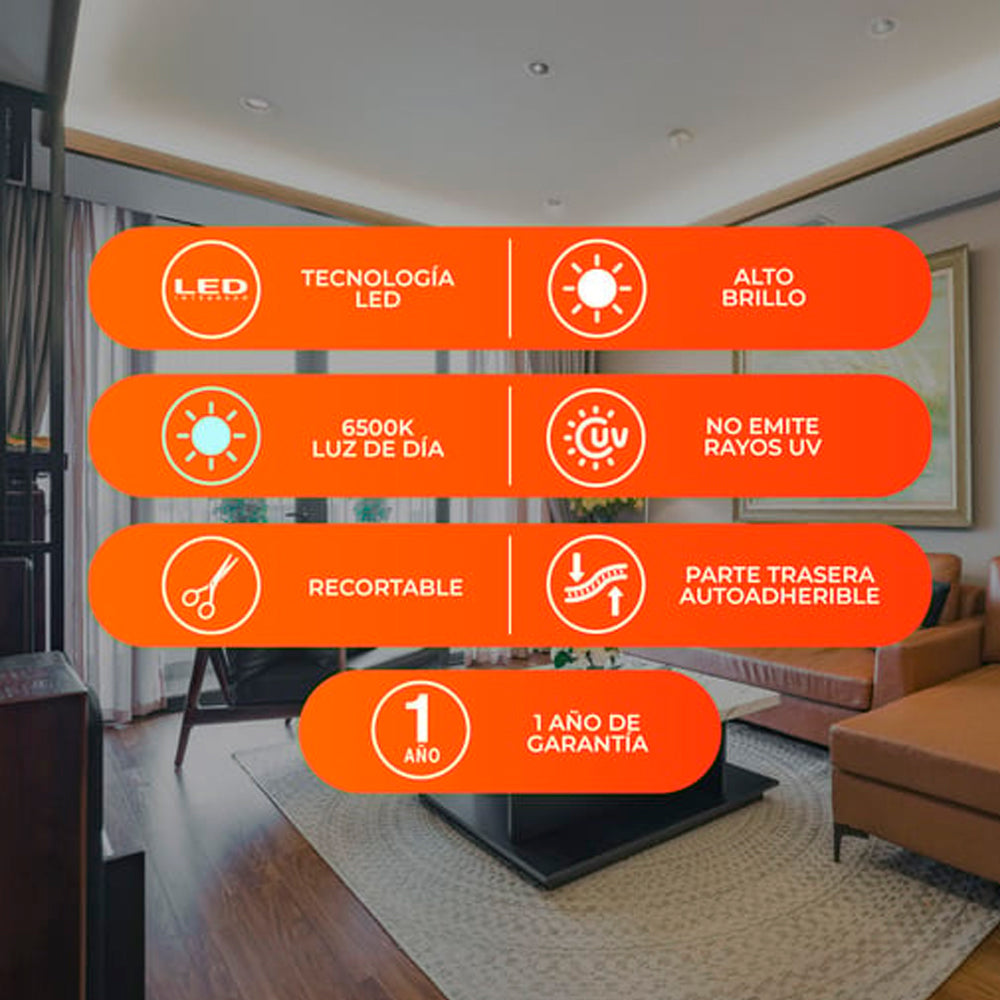 TIRA LED 5 METROS DE LONGITUD 12 W LUZ DE DIA INTERIORES NO ATENUABLE