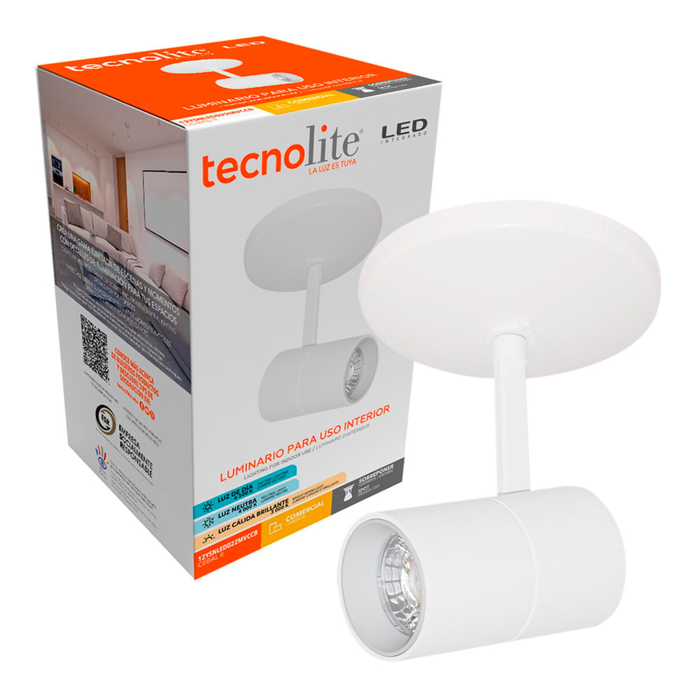 LAMPARA SPOT LED SOBREPONER DIRIGIBLE 12W LUZ BLANCA AJUSTABLE IRC90 NO ATENUABLE BCO