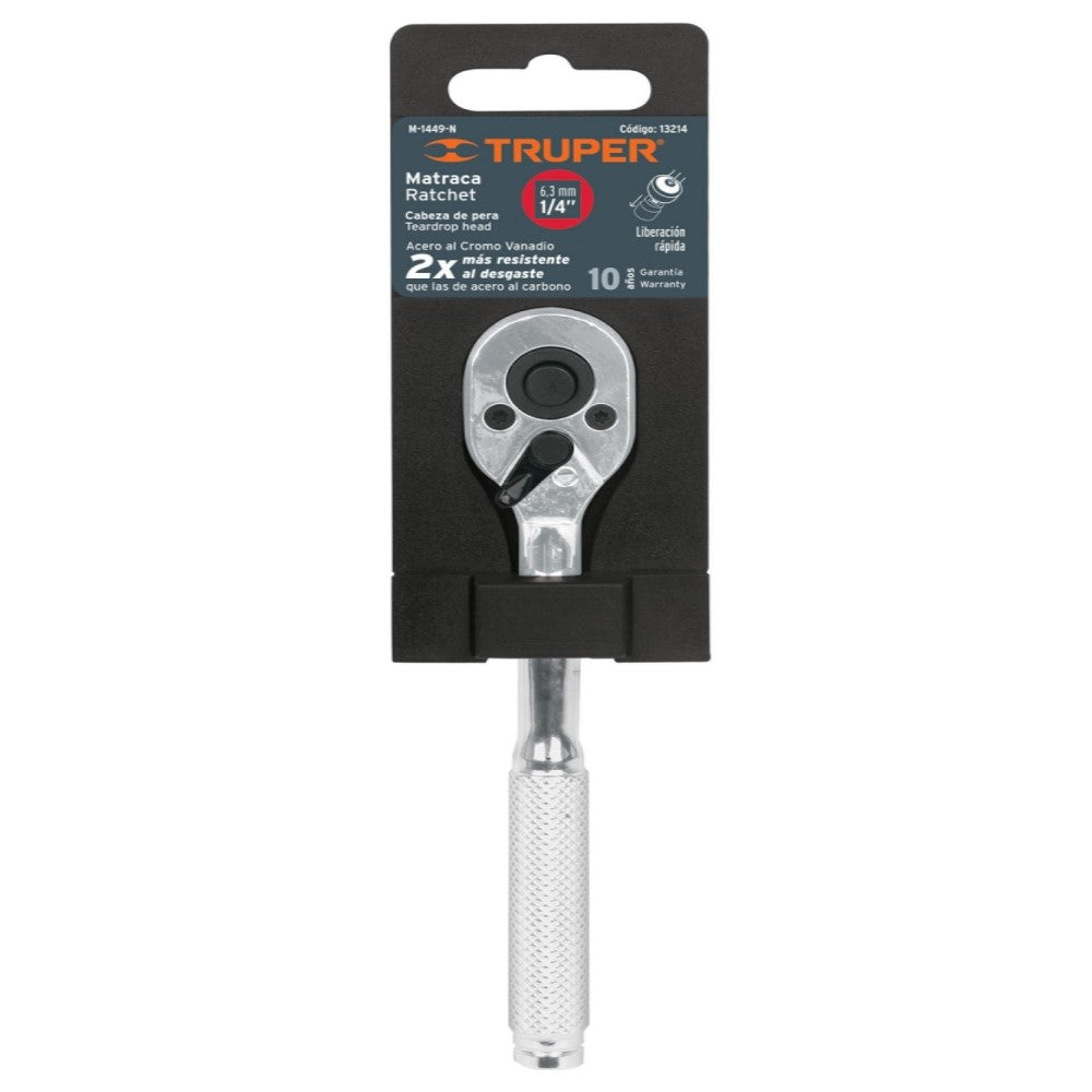 MATRACA LIBERACIÓN RÁPIDA, CABEZA DE PERA, CUADRO 1/4" TRUPER HERRAMIENTAS