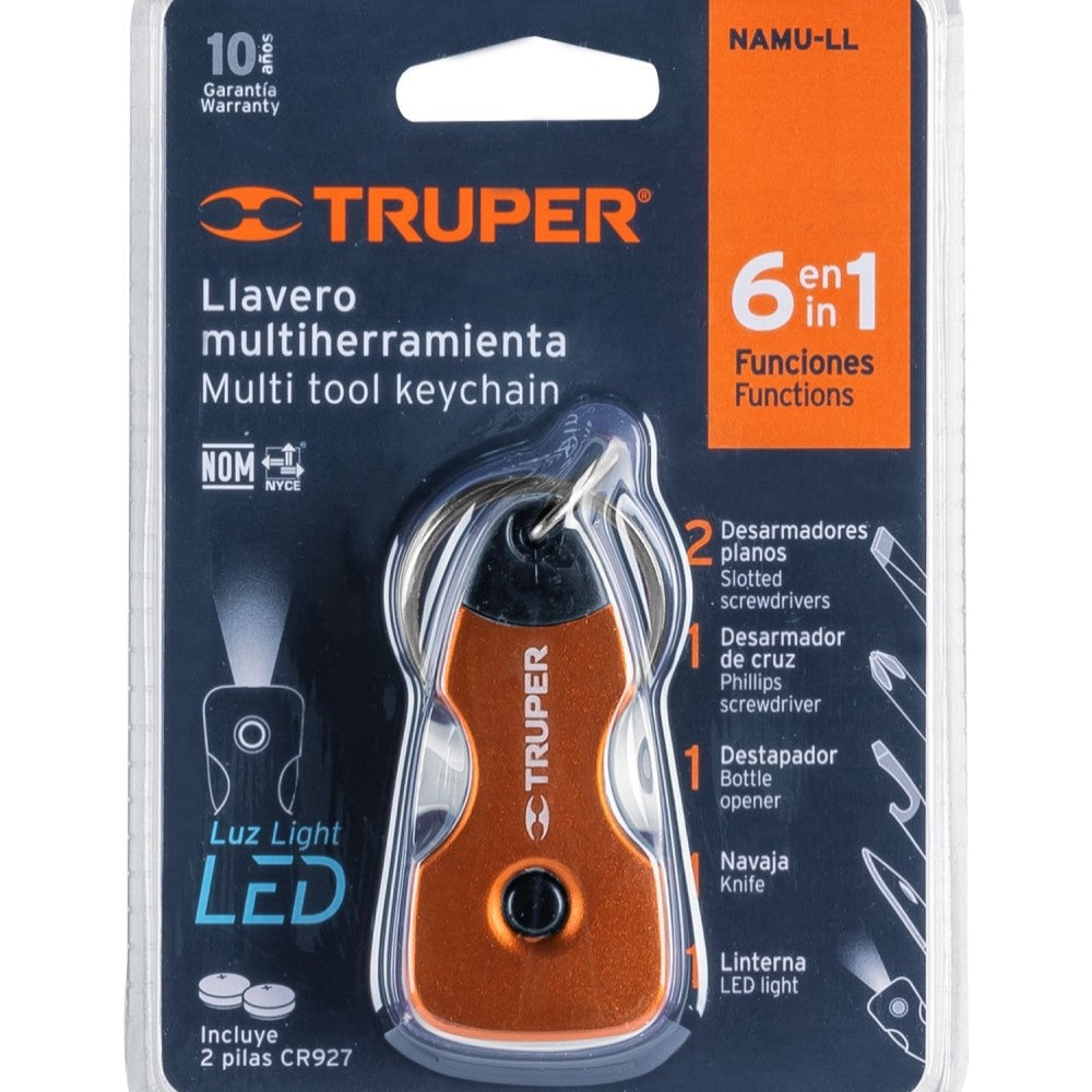MULTIHERRAMIENTA 6 FUNCIONES CON LED TIPO LLAVERO TRUPER NAMU-LL