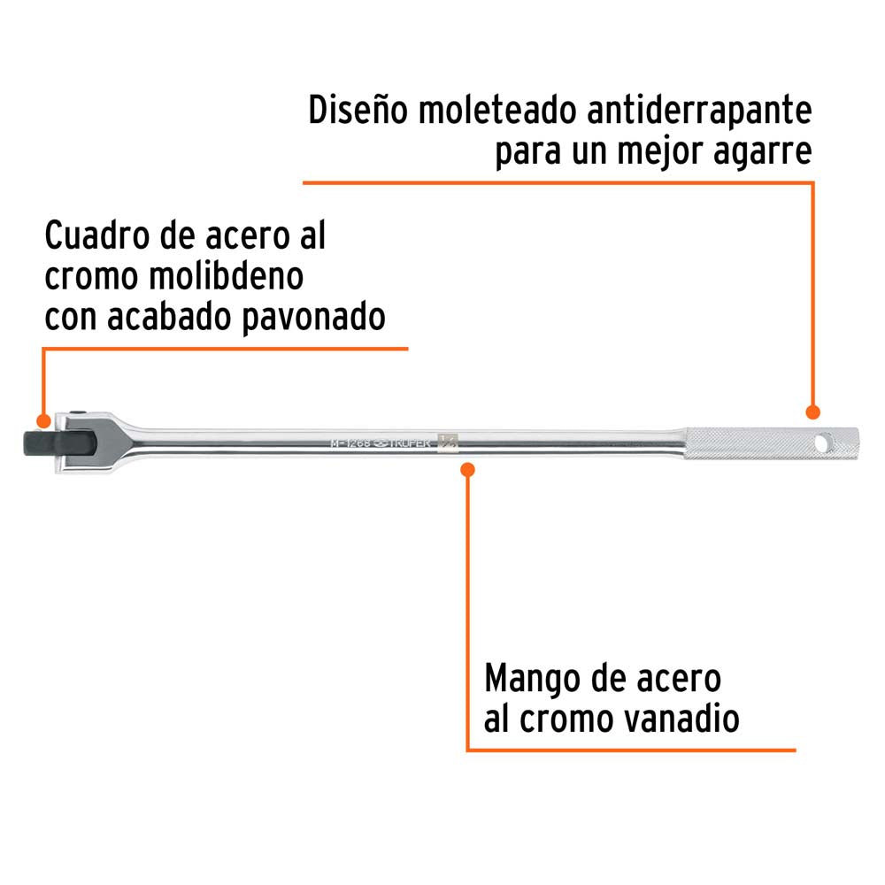 MANGO ARTICULADO 17" (43CMS) 17MM. P/DADOS CUADRO 1/2" 13412 M-1268 TRUPER