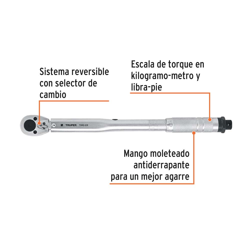 TORQUIMETRO TRUENO 2 LECTURAS P/DADO 3/8" RANGO 5-80LB-FT (7-108NM) INCREMENTO DUAL 1LB-FT TORQ-3/8 13567