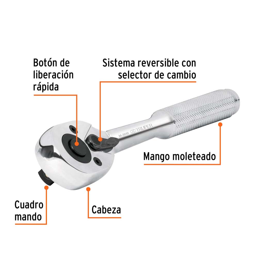 MATRACA LIBERACION RAPIDA CABEZA DE PERA CUADRO 3/8" MCA TRUPER MECANICA