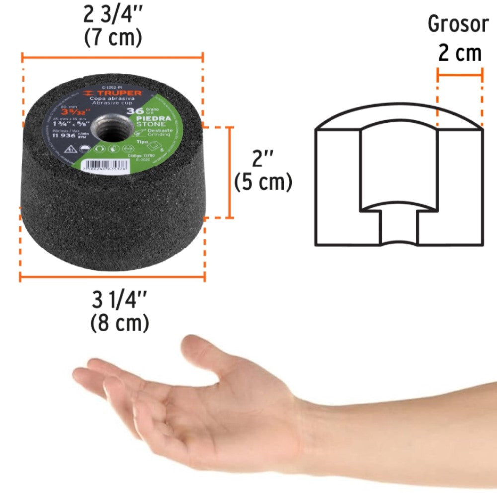 COPA PARA DESBASTE DE PIEDRA 3-5/32 GRANO 36