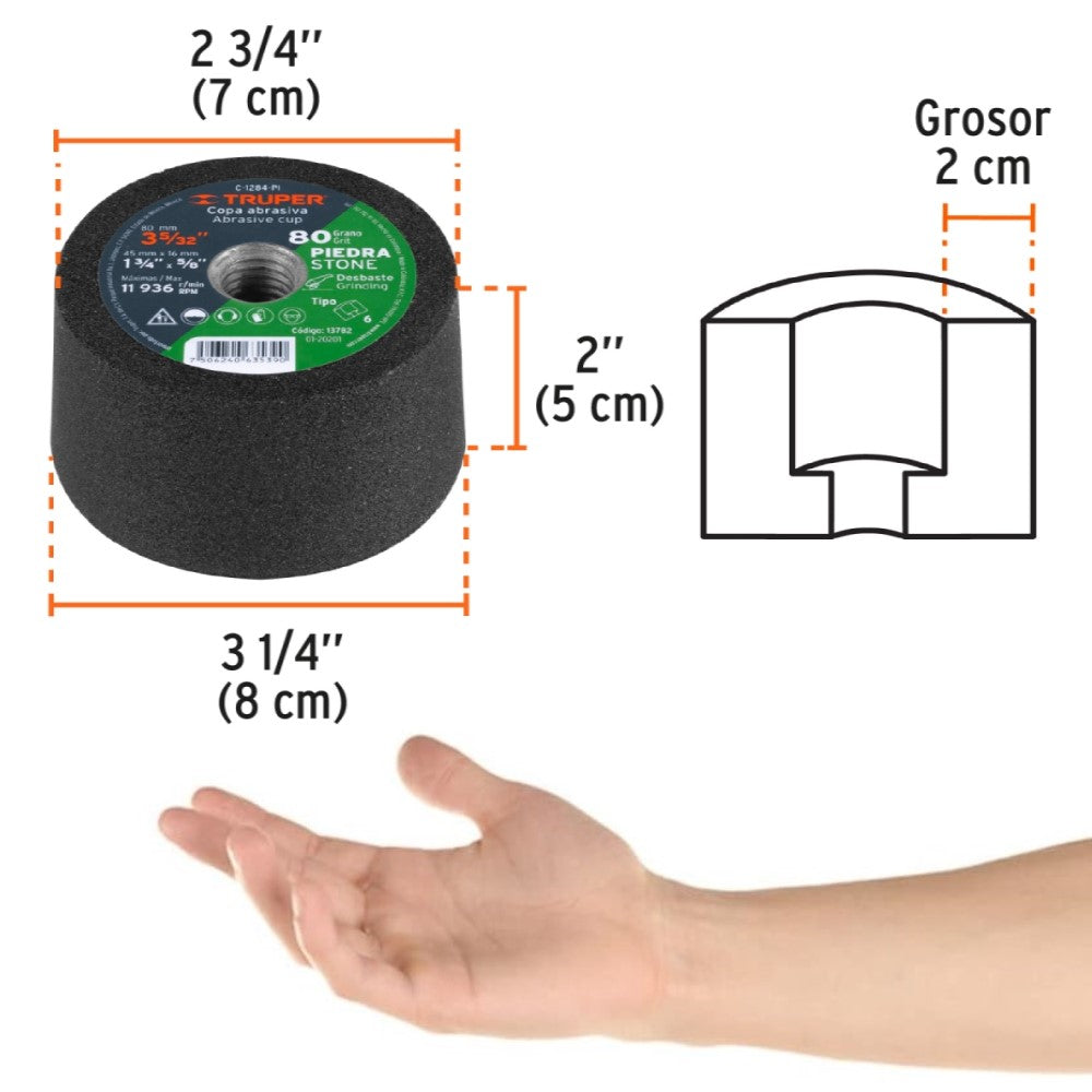 COPA PARA DESBASTE DE PIEDRA 3-5/32 GRANO 80