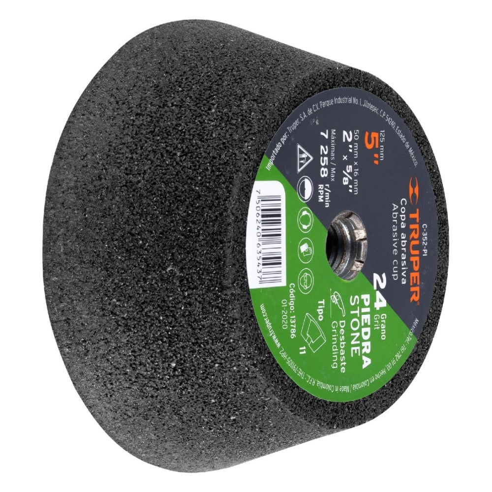 COPA DESBASTE DE PIEDRA 5" GRANO 24 EJE 5/8-11 TRUPER