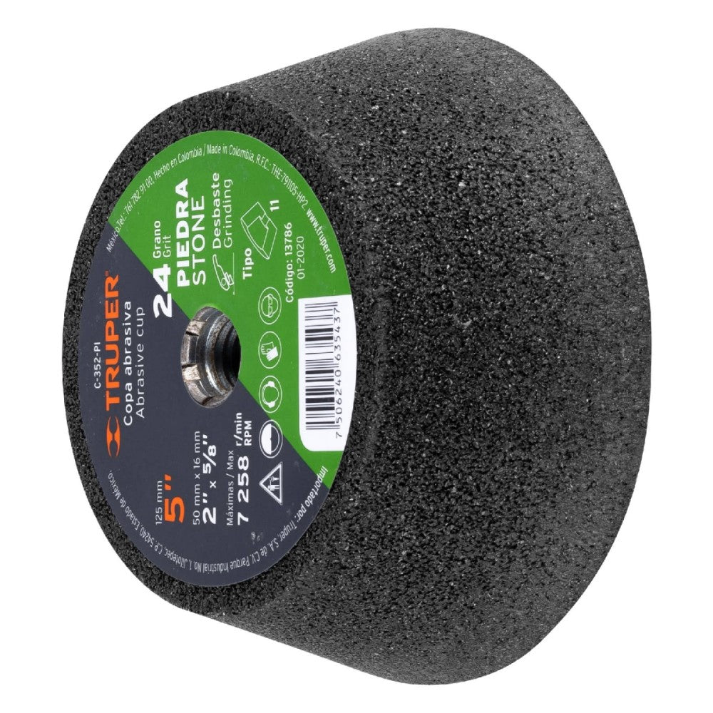 COPA DESBASTE DE PIEDRA 5" GRANO 24 EJE 5/8-11 TRUPER