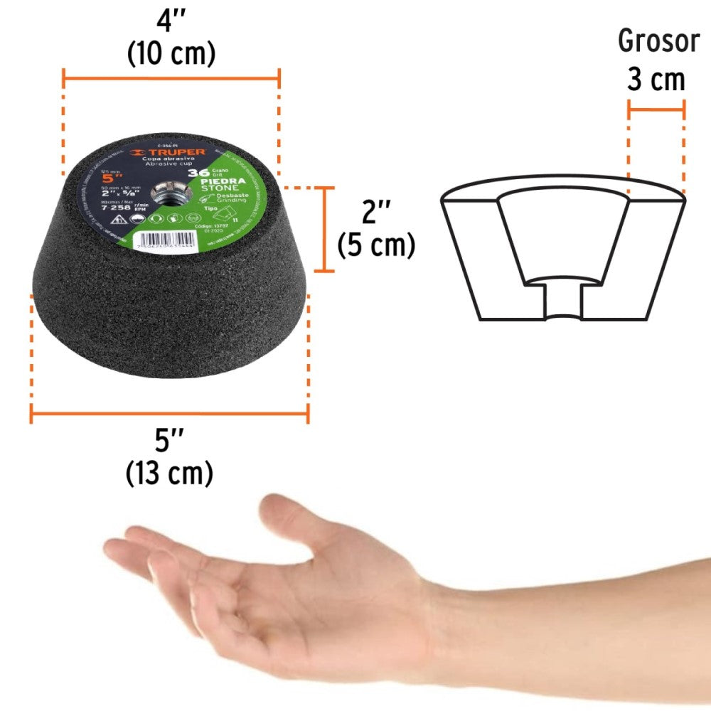 COPA DESBASTE 5" GRANO 36 PARA PIEDRA HERRAMIENTAS TRUPER