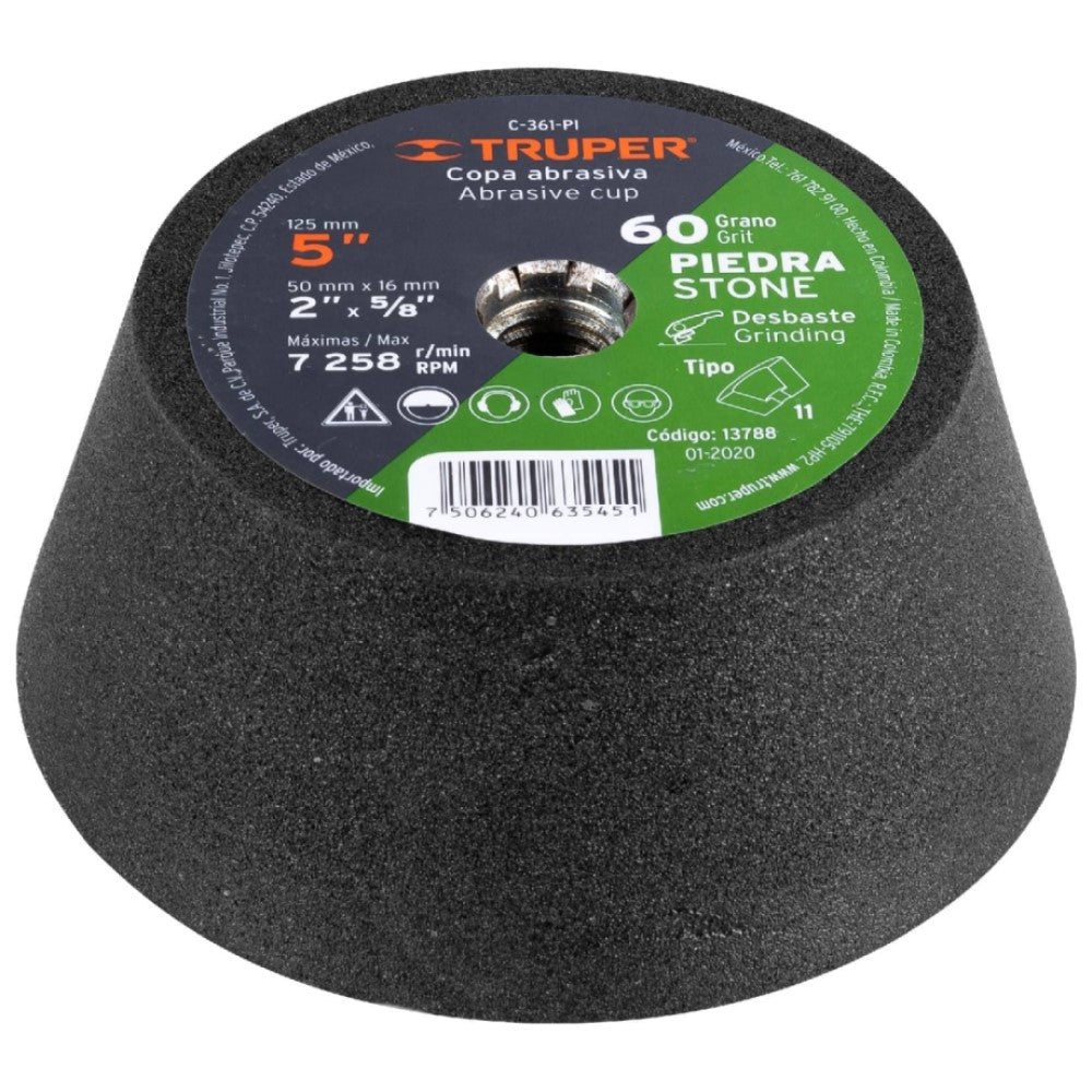COPA DESBASTE 5" GRANO 60 PARA PIEDRA HERRAMIENTAS TRUPER