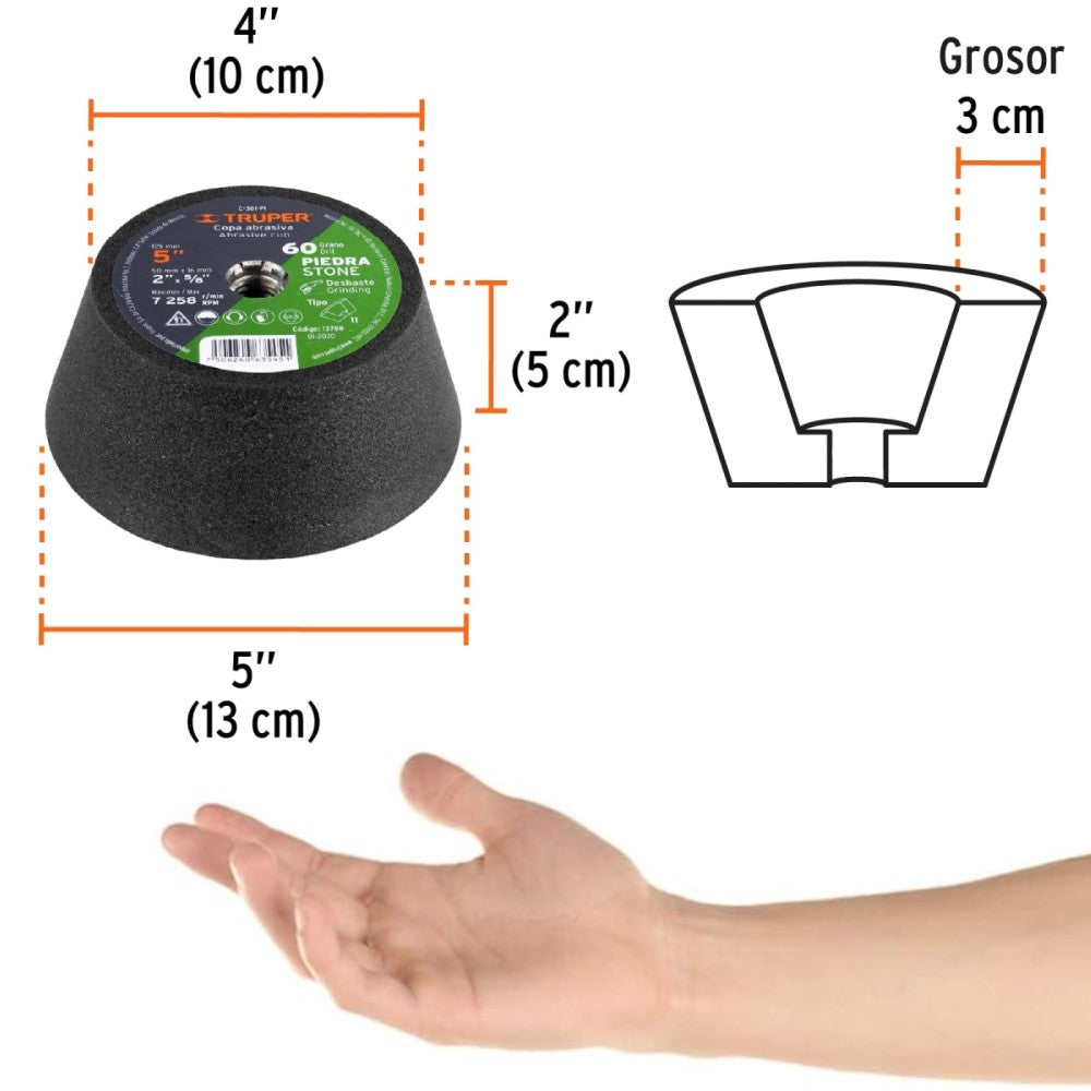 COPA DESBASTE 5" GRANO 60 PARA PIEDRA HERRAMIENTAS TRUPER