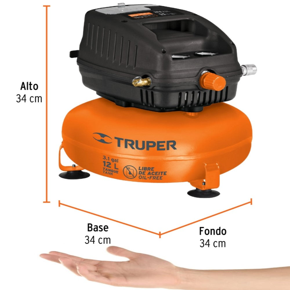 COMPRESOR DE AIRE LIBRE DE ACEITE 12L 1HP POTENCIA MAX. MCA TRUPER
