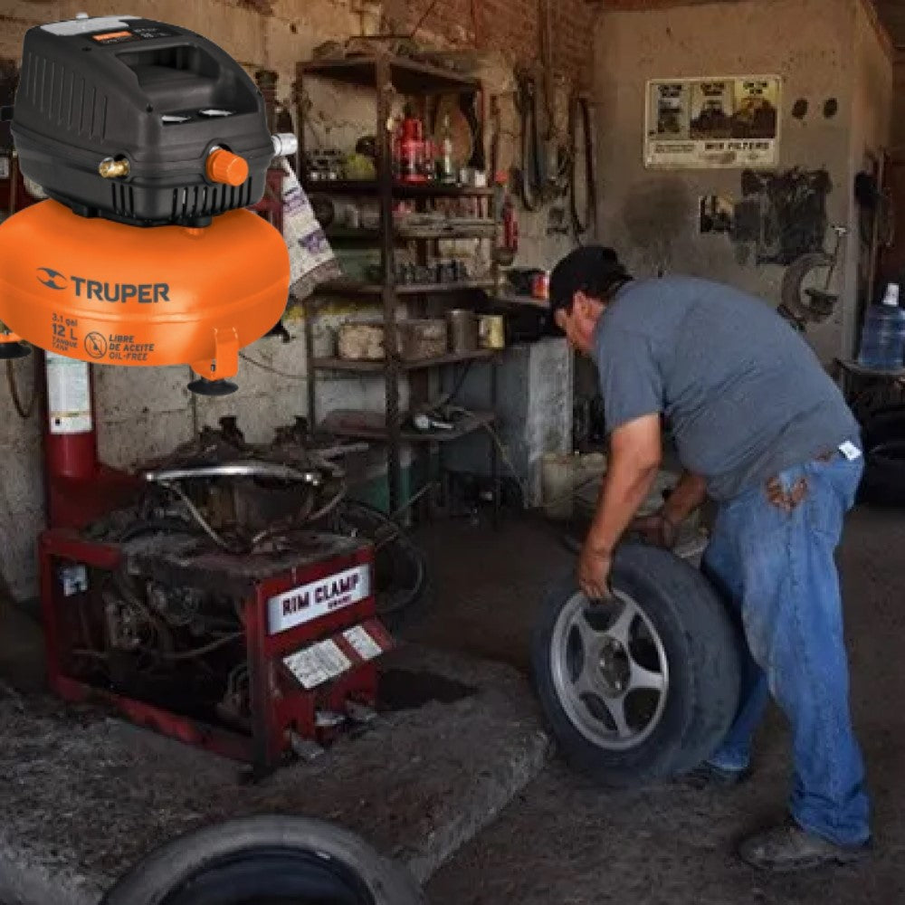 COMPRESOR DE AIRE LIBRE DE ACEITE 12L 1HP POTENCIA MAX. MCA TRUPER