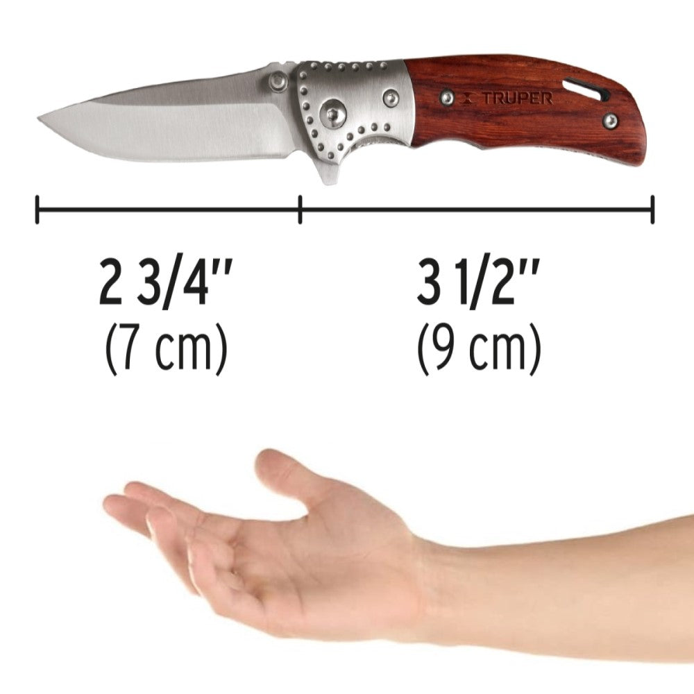 NAVAJA ABATIBLE MANGO MADERA HOJA 2 3/4" (7CM) CACHA 3 1/2" (9CM) NV-3 13889 TRUPER