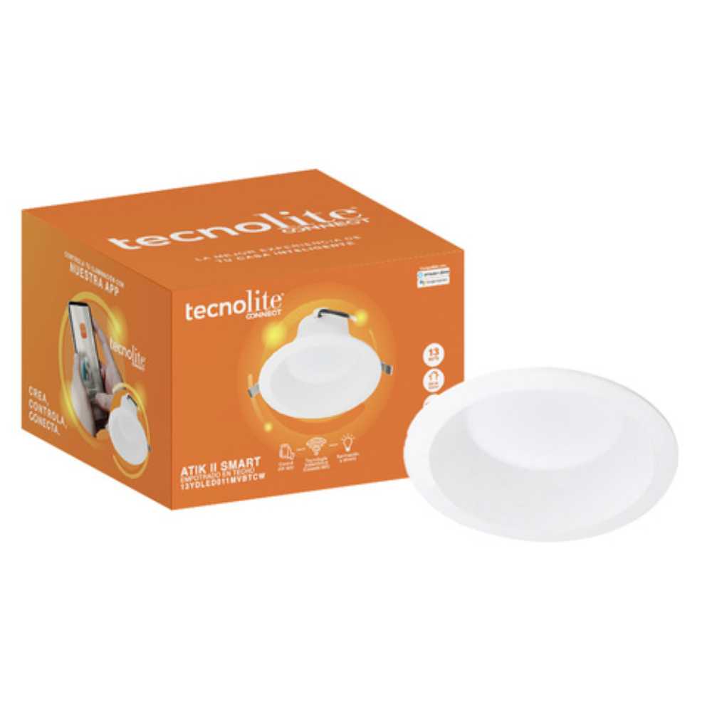 LÁMPARA EMPOTRABLE LED TECNOLITE ATIK II SMART 13W LUZ BLANCA DINÁMICA ATENUABLE COMPATIBLE CON APP MÓVIL Y ASISTENTES DE VOZ