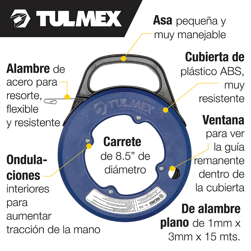 GUIA DE ALAMBRE PLANO 15MTS. CON CARRETE TULMEX KLEIN TOOLS