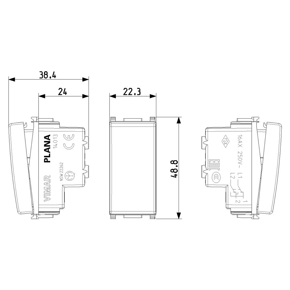 INTERRUPTOR CRUZADO 1P 16AX. 250V. 1 MOD. ILUMINABLE BLANCO PLANA VIMAR