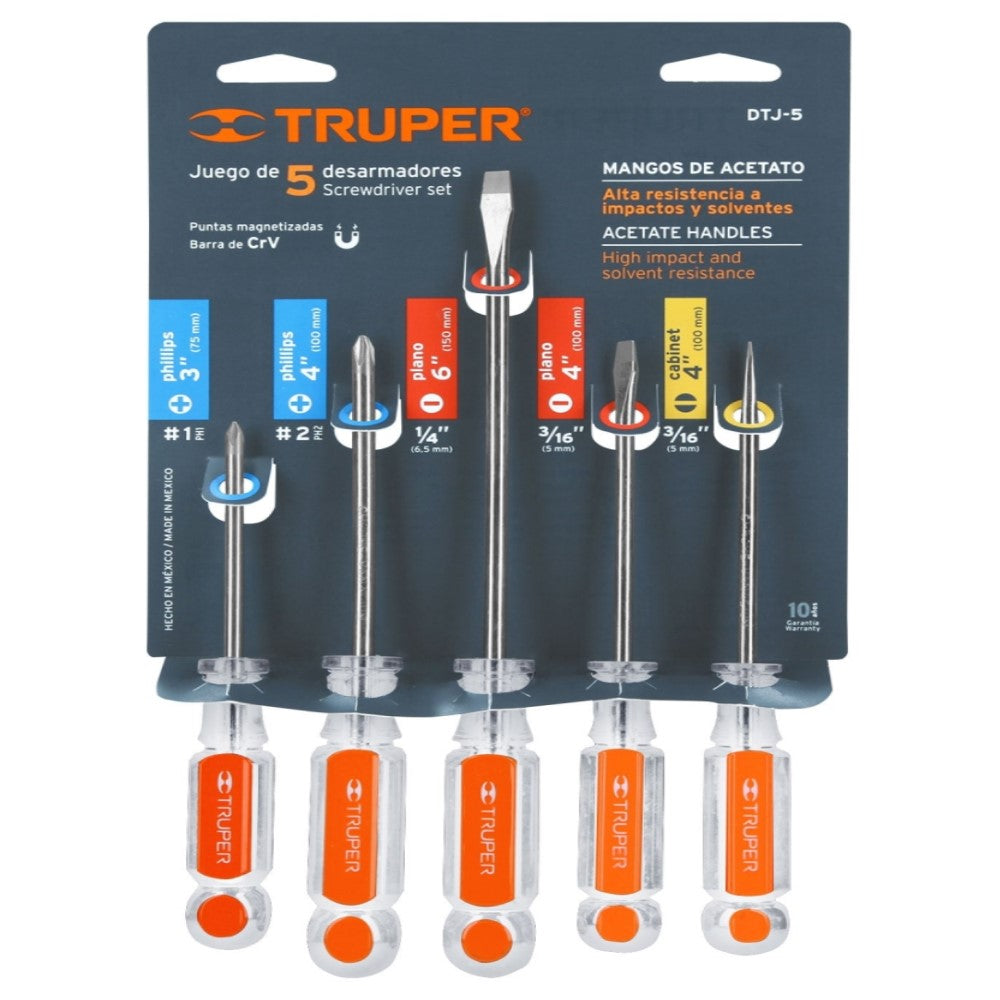 JUEGO DE 5 DESARMADORES MANGOS DE ACETATO TRUPER