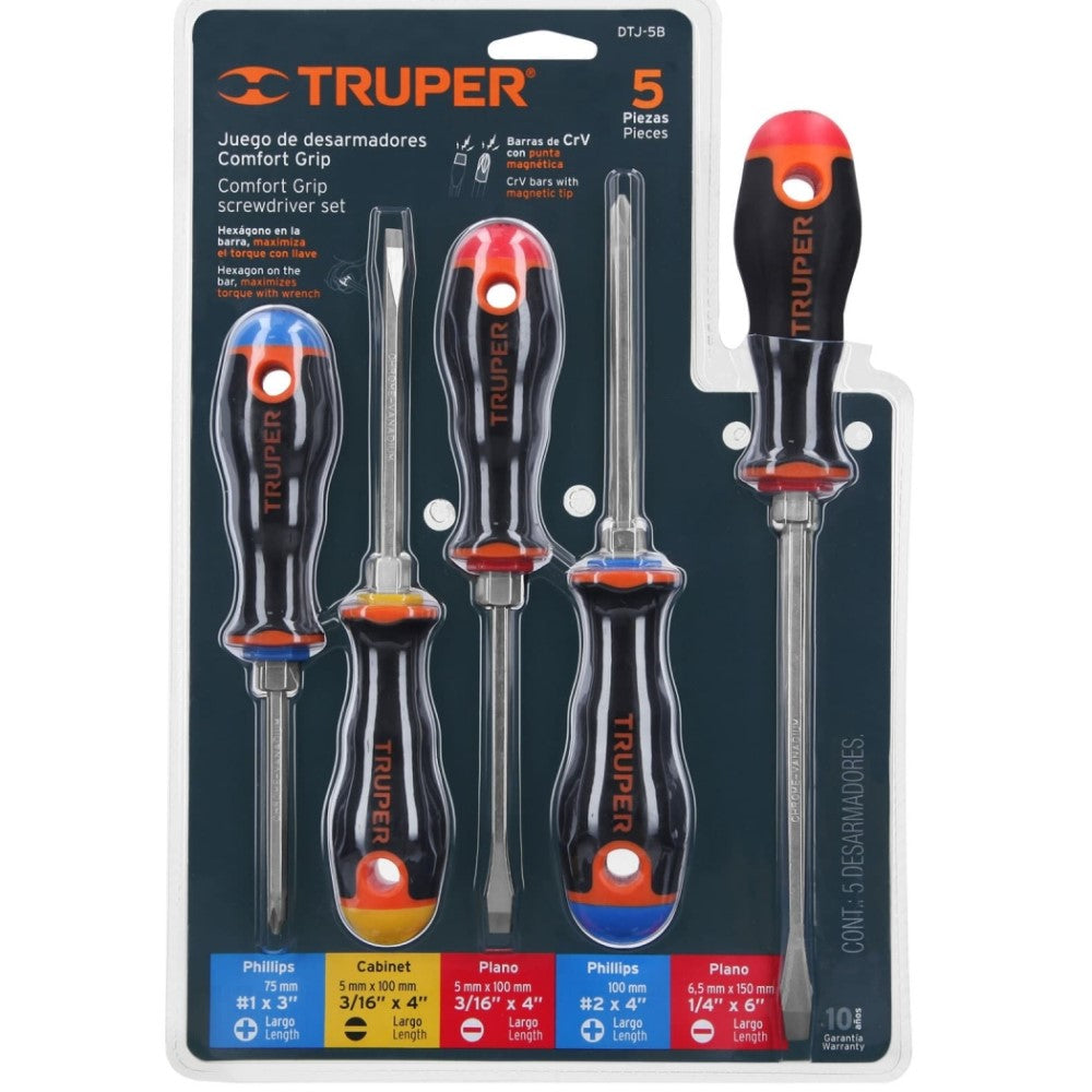 JUEGO DE 5 DESARMADORES MANGOS COMFORT GRIP MCA TRUPER