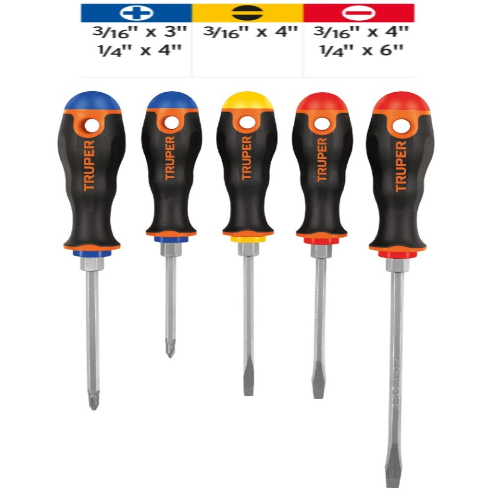 JUEGO DE 5 DESARMADORES MANGOS COMFORT GRIP MCA TRUPER