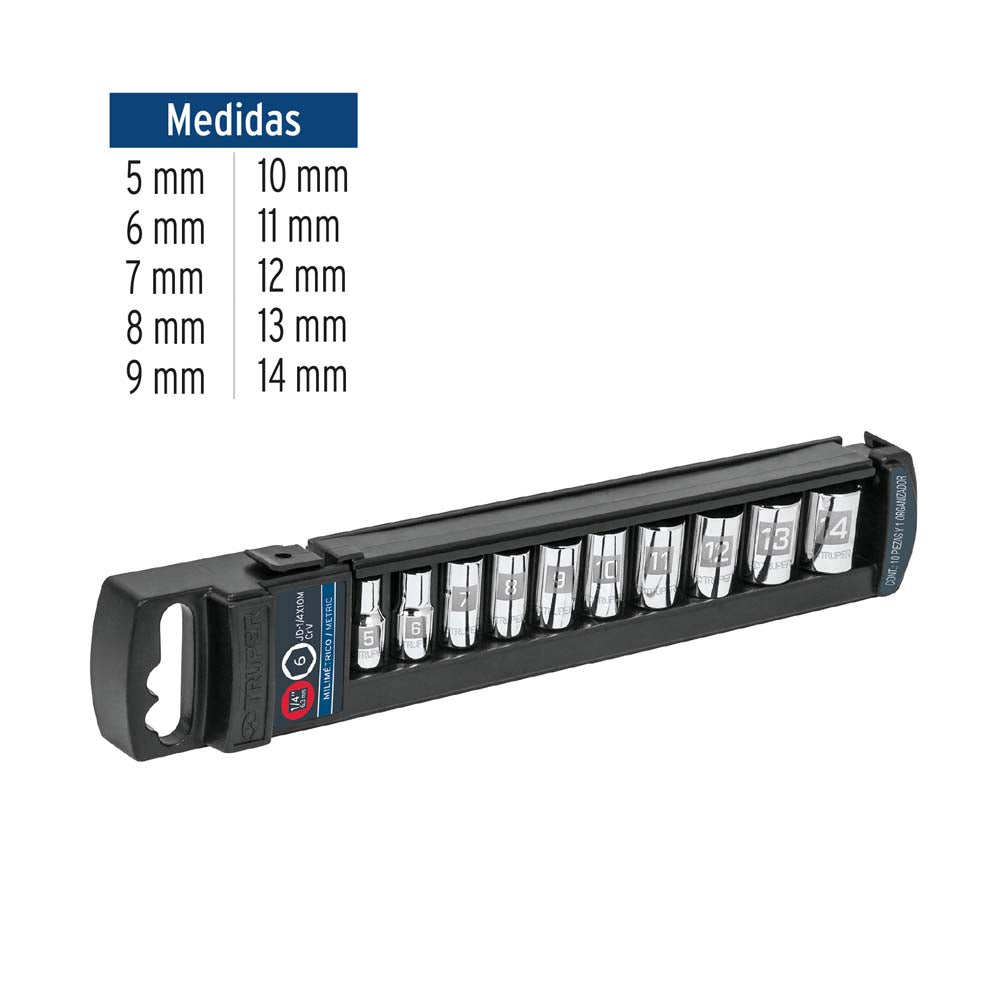 JUEGO DE 10 DADOS CUADRADO 1/4" MM TRUPER
