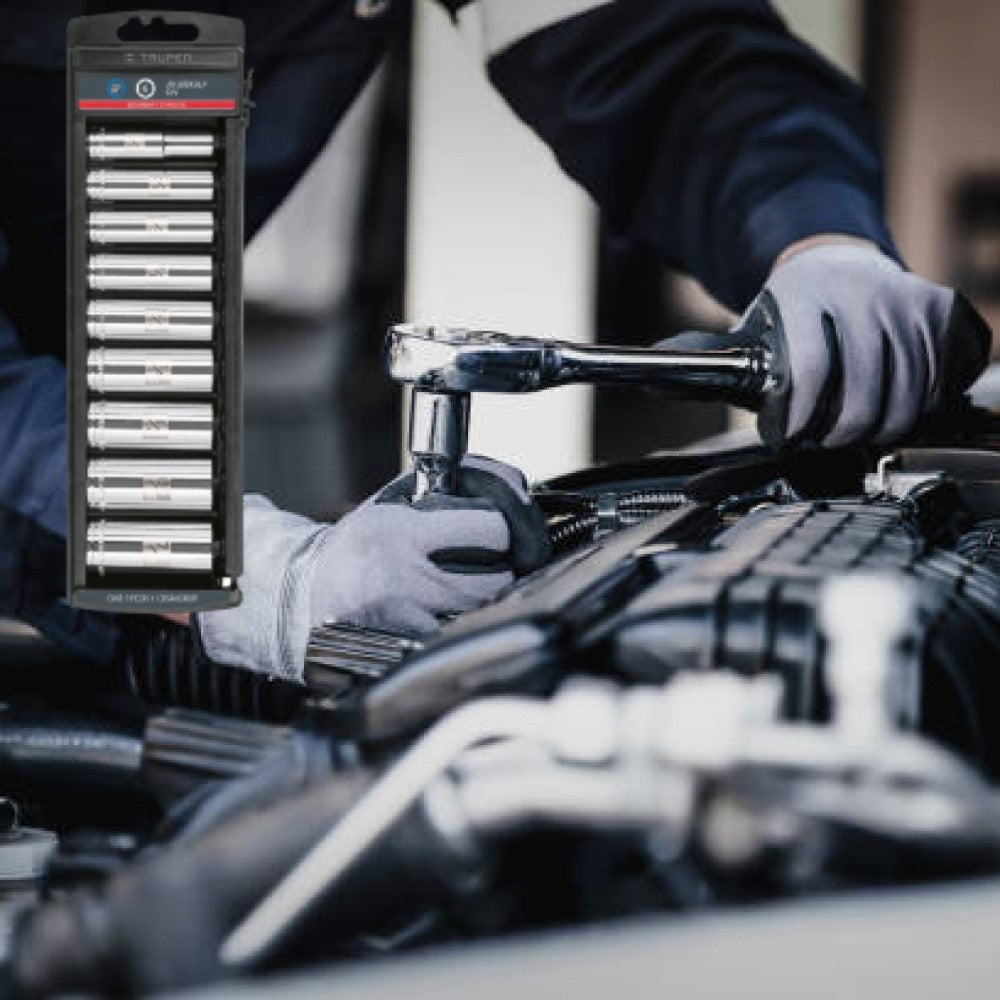 JUEGO DE 9 DADOS LARGOS CUADRADO 3/8 STD JD-3/8X9LP MCA TRUPER