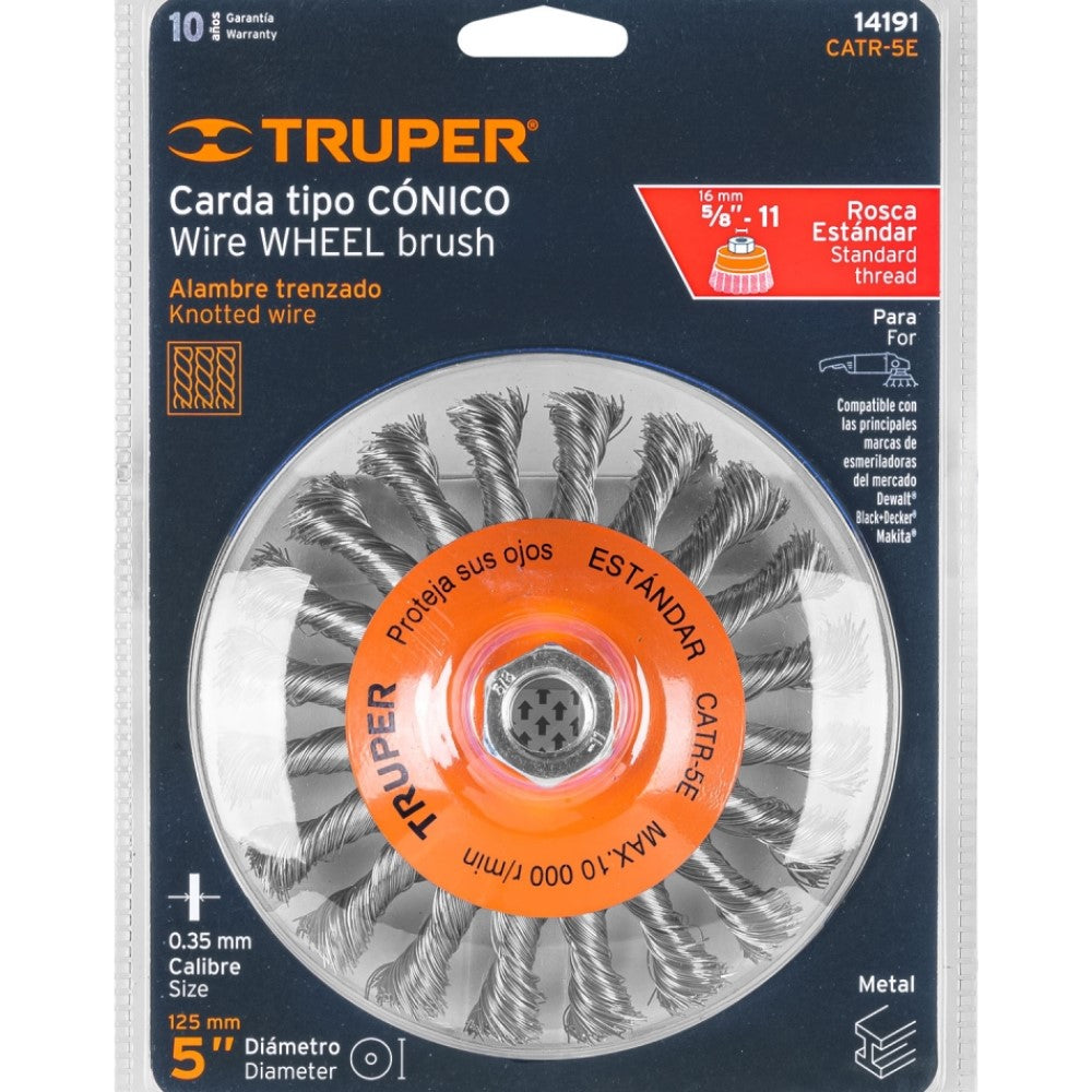CARDA TIPO CONICO 5" ALAMBRE TRENZADO EJE 5/82 -11 TRUPER
