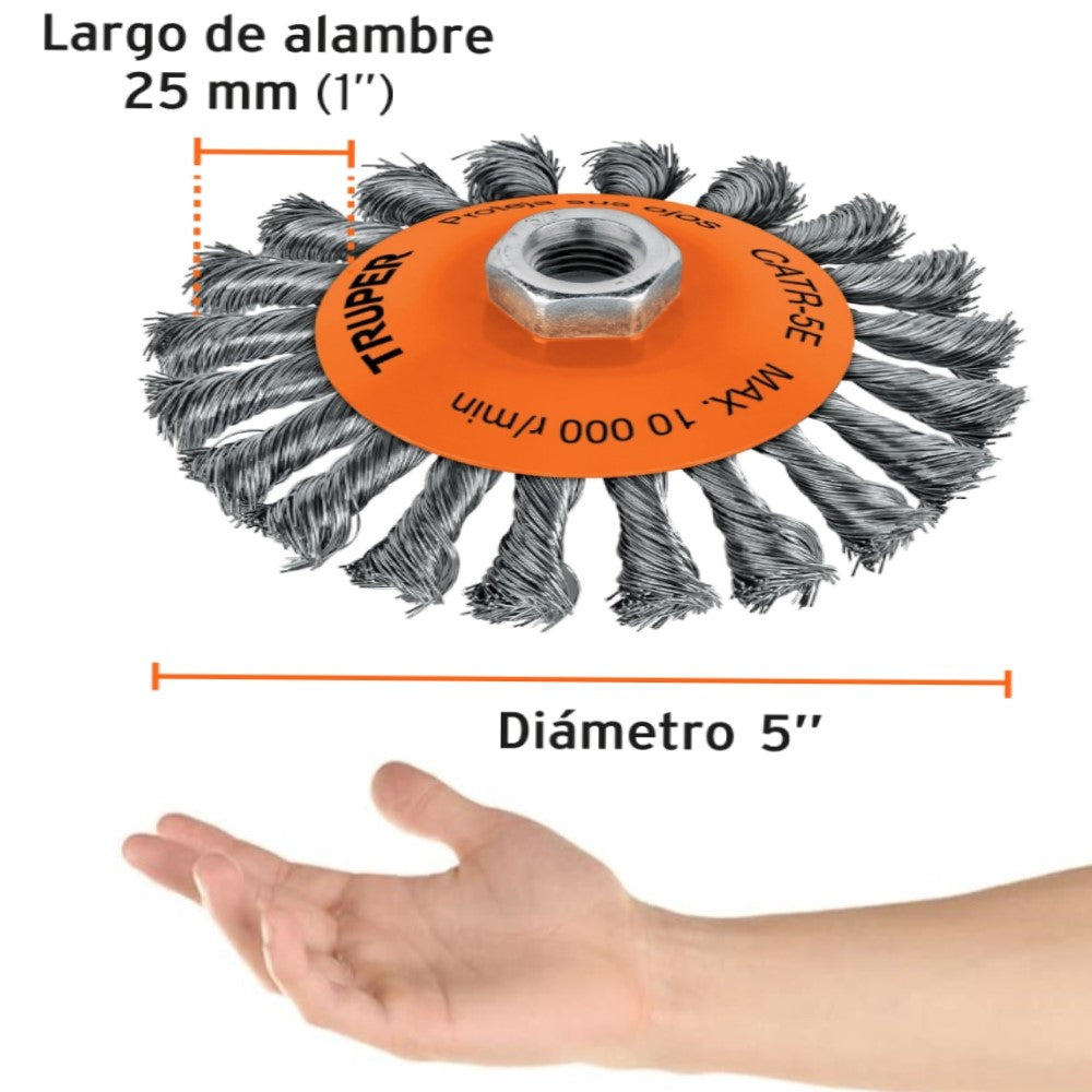 CARDA TIPO CONICO 5" ALAMBRE TRENZADO EJE 5/82 -11 TRUPER