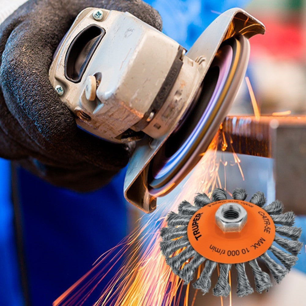 CARDA TIPO CONICO 5" ALAMBRE TRENZADO EJE 5/82 -11 TRUPER