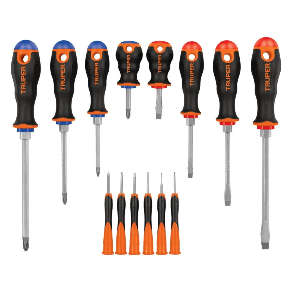 JUEGO DE 8 DESARMADORES MANGO COMFORT GRIP Y 6 DE JOYERO