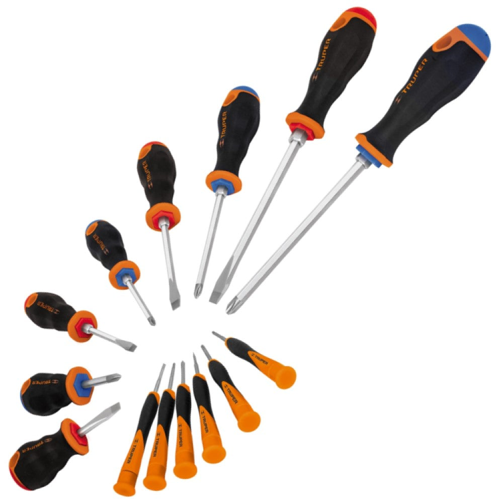 JUEGO DE 8 DESARMADORES MANGO COMFORT GRIP Y 6 DE JOYERO