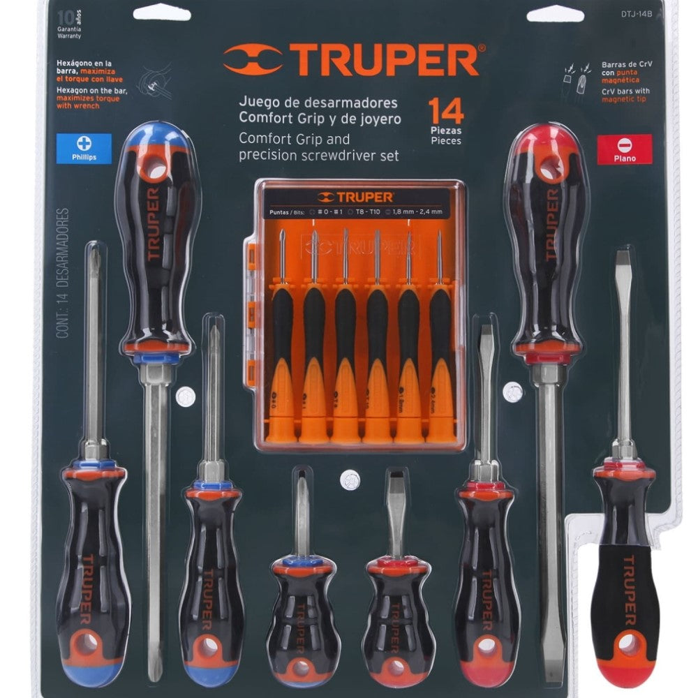 JUEGO DE 8 DESARMADORES MANGO COMFORT GRIP Y 6 DE JOYERO