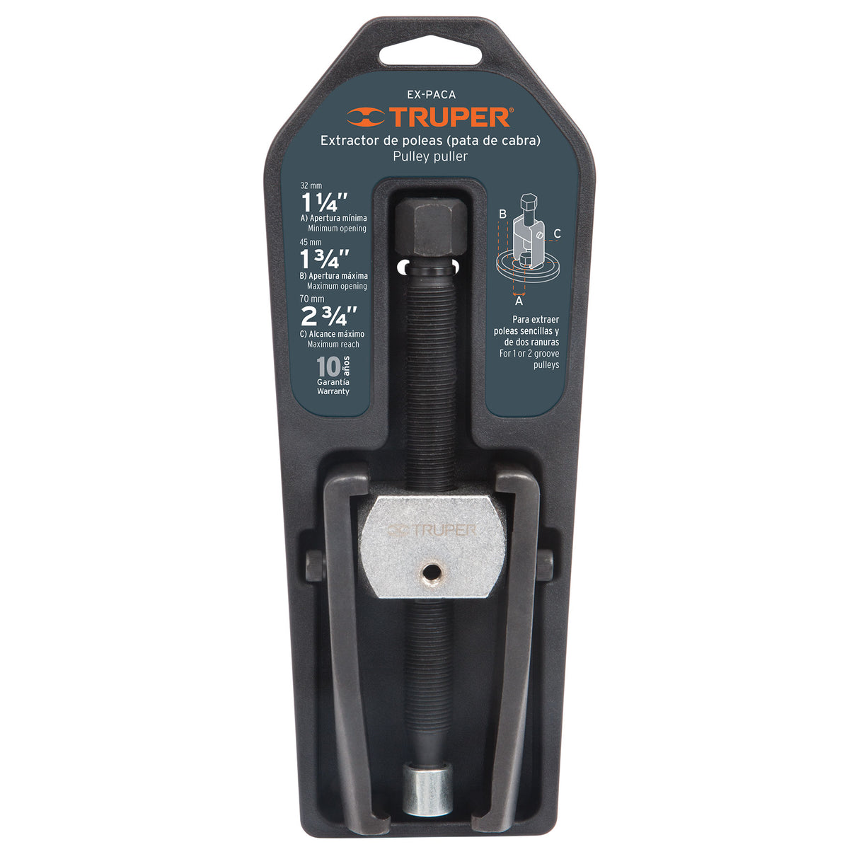 EXTRACTOR DE POLEAS PATA DE CABRA TORN. 3/4" APERT.MAX.45MM. APERT.MIN.32MM. ALCANCE MAX. 70MM. EX-PACA 14501 TRUPER