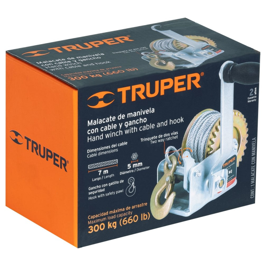 MALACATE DE MANIVELA CON CABLE PARA ARRASTRE TRUPER