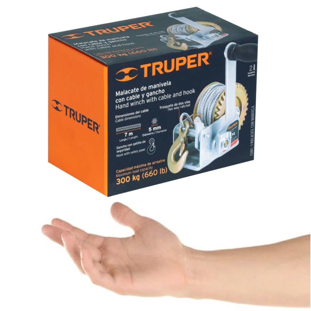 MALACATE DE MANIVELA CON CABLE PARA ARRASTRE TRUPER