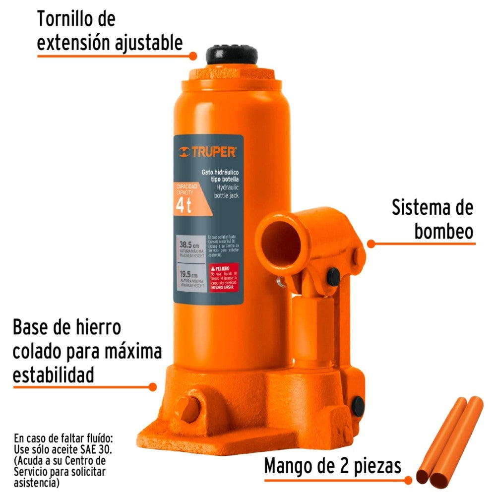 GATO HIDRAULICO DE BOTELLA DE 4 TON TRUPER