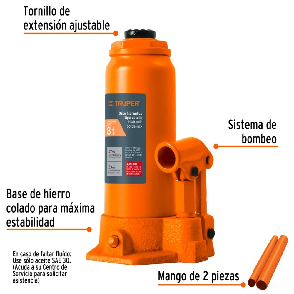 GATO HIDRAULICO DE BOTELLA DE 8 TON TRUPER