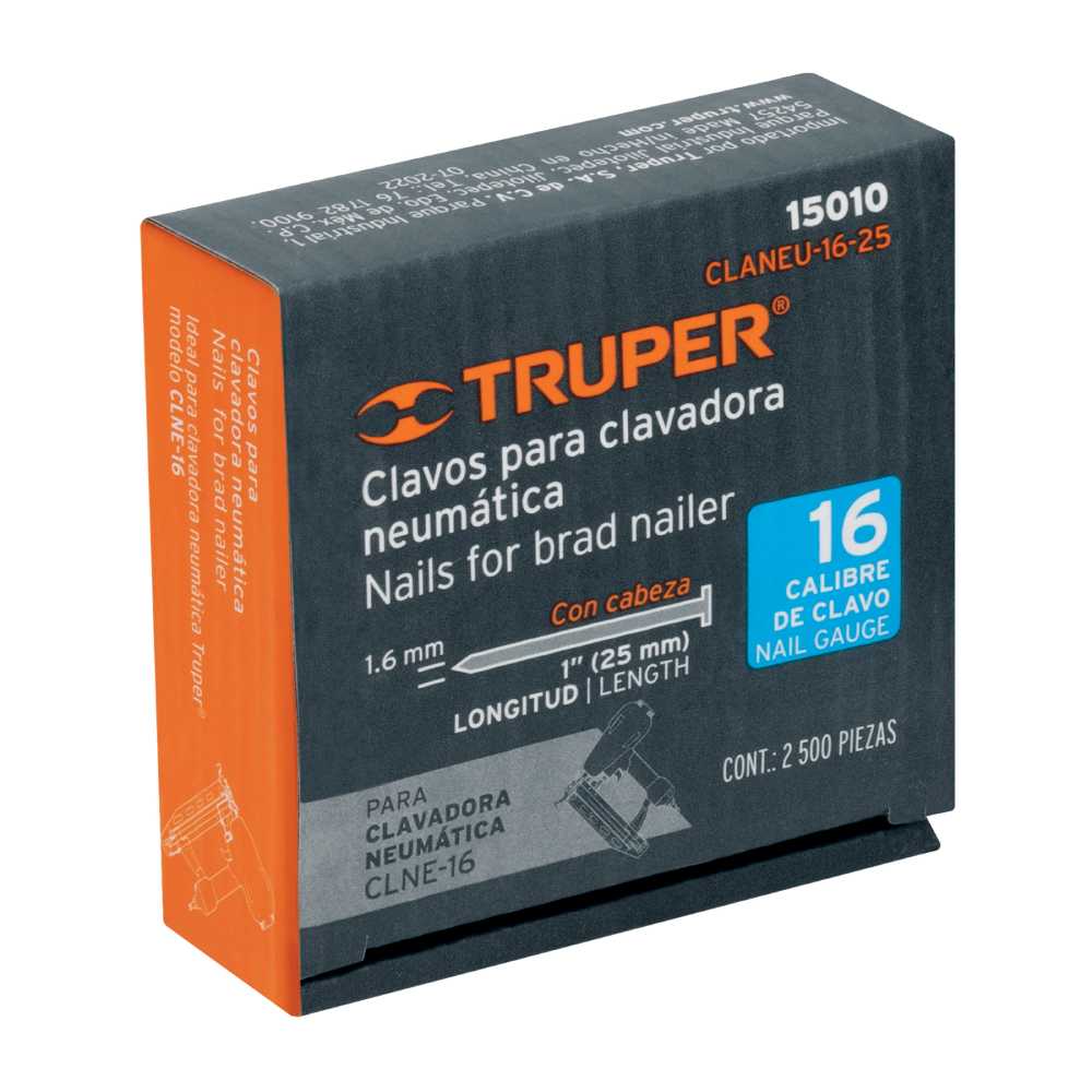 CLAVOS P/CLAVADORA NEUMATICA CLNEU-2-1/2X 25MM 2500 PZAS MCA TRUPER HERRAMIENTAS