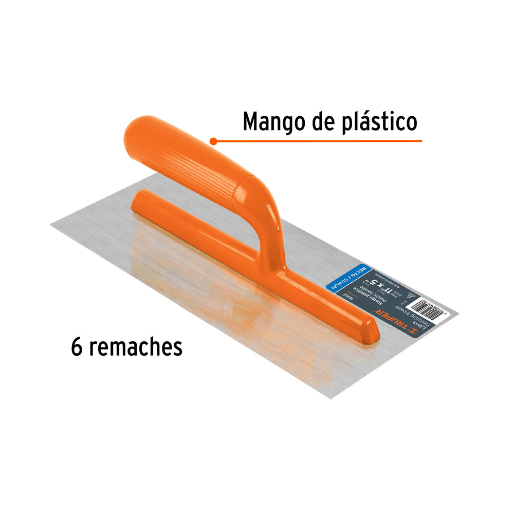 LLANA MANGO PLASTICO CANTO RECTO 6 REMACHES 11" MCA TRUPER CONSTRUCCION