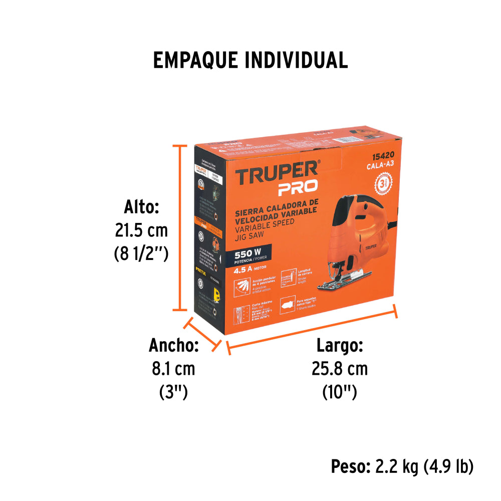 SIERRA CALADORA 550 W 5A VELOCIDAD VARIABLE PROFESIONAL TRUPER